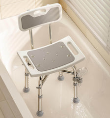 Adjustable shower seat with backrest inside a bathtub