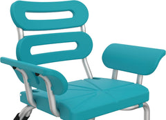 Turquoise chair with a white background