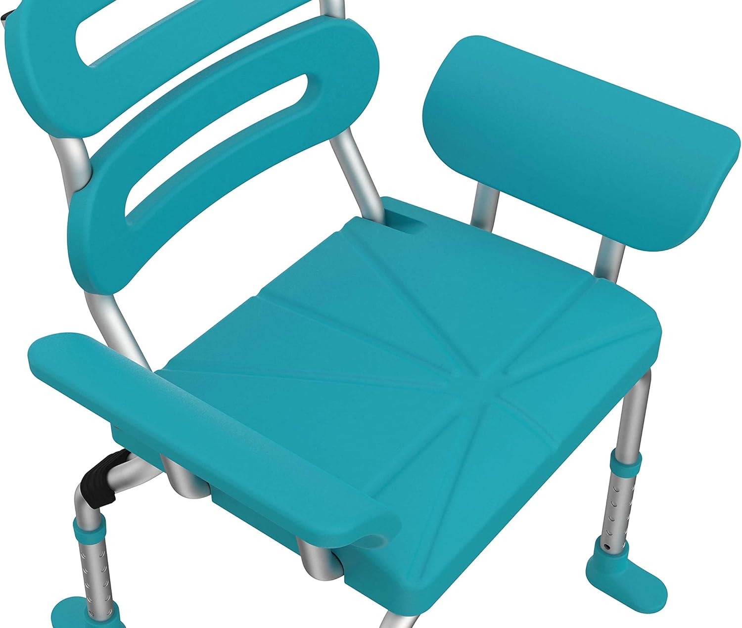 Turquoise bathtub seat with backrest on a white background