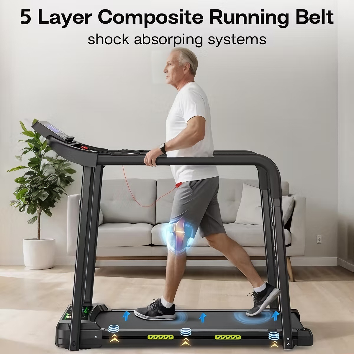Walking pad treadmill with shock absorption system for joint protection