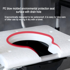 Close-up view of shower chair seat surface showing drainage holes and contoured shape