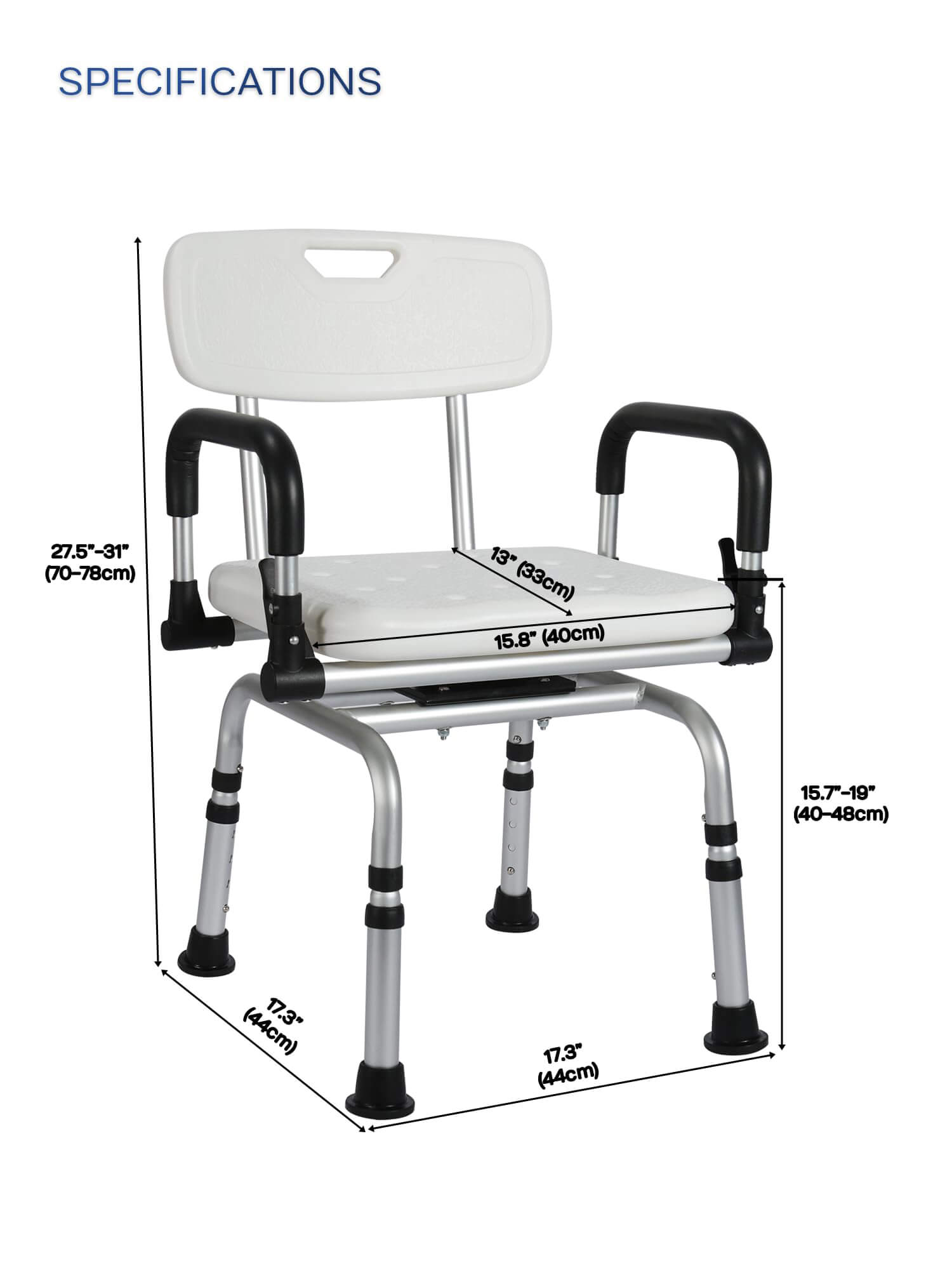 Rotating Shower Chair with Liftable Arms and Back - i1204